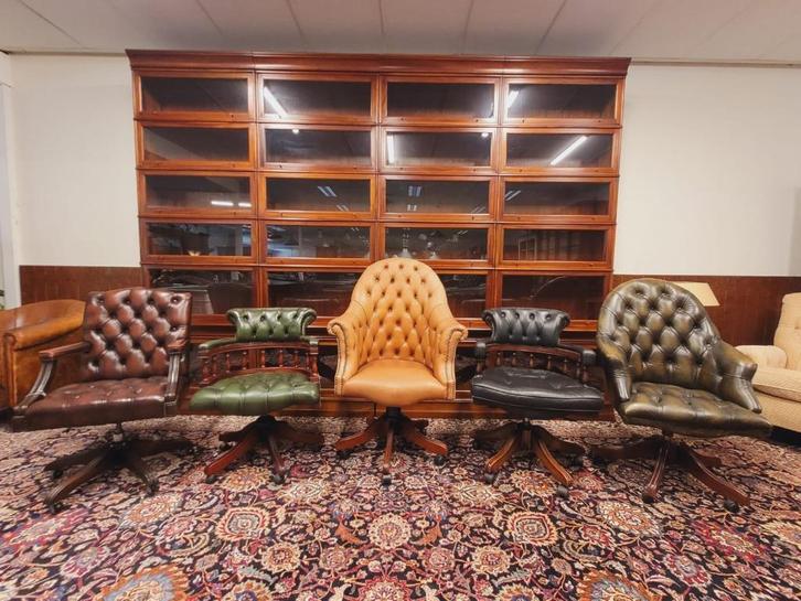 Diverse Chesterfield Engelse bureaustoelen van leer, Huis en Inrichting, Bureaustoelen, Zo goed als nieuw, Bureaustoel, Bruin