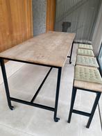 Houten tuintafel op wielen met bank, Tuin en Terras, Ophalen, Meer dan 8 zitplaatsen, Zo goed als nieuw, Bank