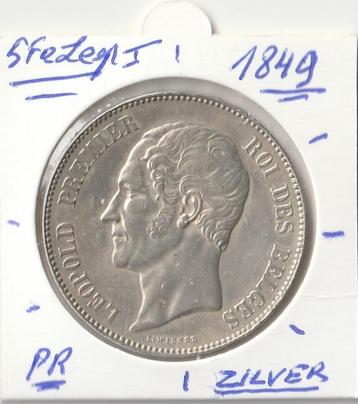 BELGIE 5 FR 1849 LEOPOLD 1 PR.ZILVER, Enlèvement ou Envoi, Argent, Argent