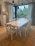 Ikea uitschuifbare eettafel voor 8-12p + 12 stoelen, 200 cm of meer, 50 tot 100 cm, Gebruikt, Rechthoekig