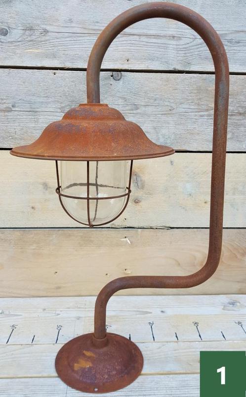 Landelijke industriele vloerlampen lampen van cortenstaal, Huis en Inrichting, Lampen | Vloerlampen, Nieuw, 100 tot 150 cm, Glas