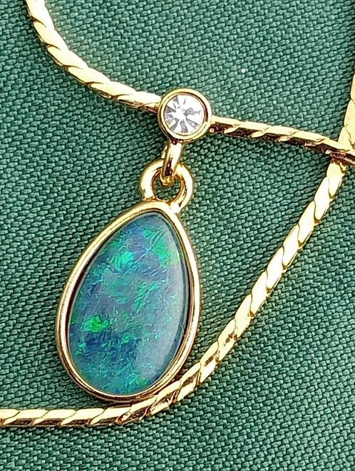 14K Goud Doublé ketting, natuurlijke Opaal triplet 40-45 cm, Handtassen en Accessoires, Kettingen, Nieuw, Zilver, Goud, Met edelsteen