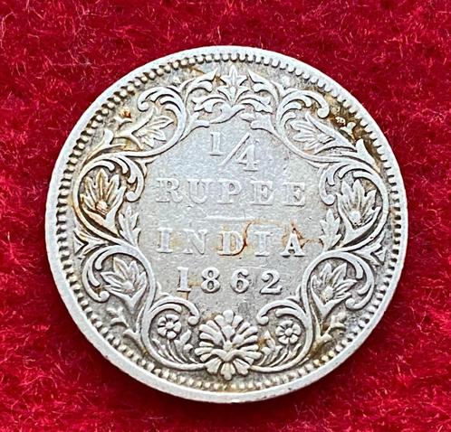 Pièce Rare - Argent Inde 1/4 Rupee 1862, Antiquités & Art, Antiquités | Argent & Or, Argent, Enlèvement ou Envoi