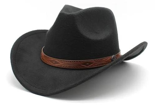 cowboyhoed Zwart Gebogen Rand Met Mooie Bruine Band (Nieuw), Kleding | Heren, Hoeden en Petten, Nieuw, Hoed, 57 cm (M, 7⅛ inch) of minder