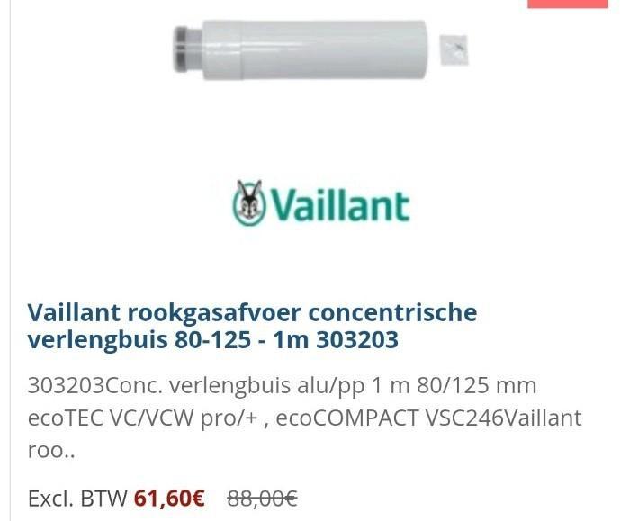 vaillant verlengbuis 303203, Doe-het-zelf en Bouw, Ventilatie en Afzuiging, Nieuw, Ophalen