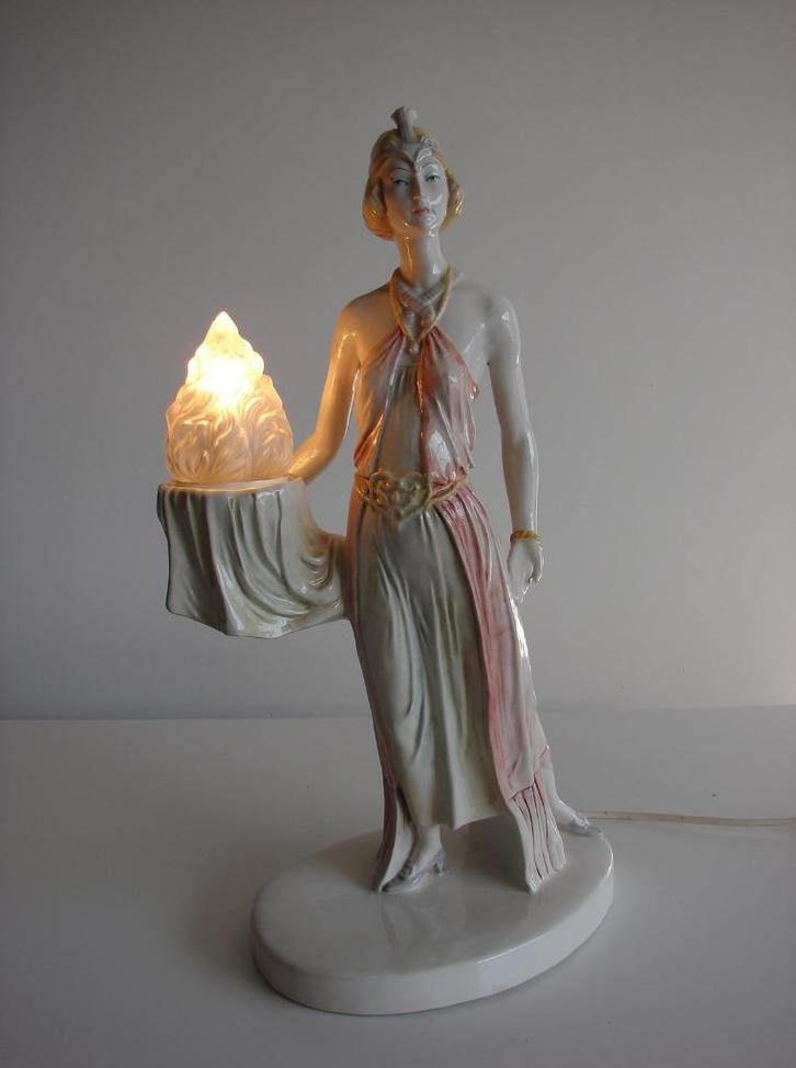 prachtige art deco tafellamp in Lenci stijl, Antiek en Kunst, Curiosa en Brocante, Ophalen of Verzenden