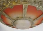 art nouveau bronzen halluster lamp pate de verre schaal, Antiek en Kunst, Antiek | Verlichting, Verzenden