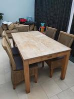 Teak eettafel met stoelen voor 6 personen, Ophalen, Gebruikt, 50 tot 100 cm, 150 tot 200 cm