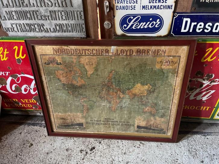 Affiche – Wereldkaart – NORDDEUTSCHER LLOYD BREMEN, Collections, Posters & Affiches, Utilisé, Publicité, Affiche ou Poster pour porte ou plus grand