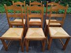 6 eiken stoelen met rieten zitting, Ophalen, Riet of Rotan, Bruin, Klassiek