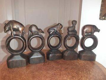 Vintage Houten Servetringen – Set van 5  beschikbaar voor biedingen