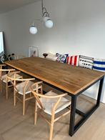 Eiken tafel met stalen onderstel 220x100cm, Ophalen, Gebruikt