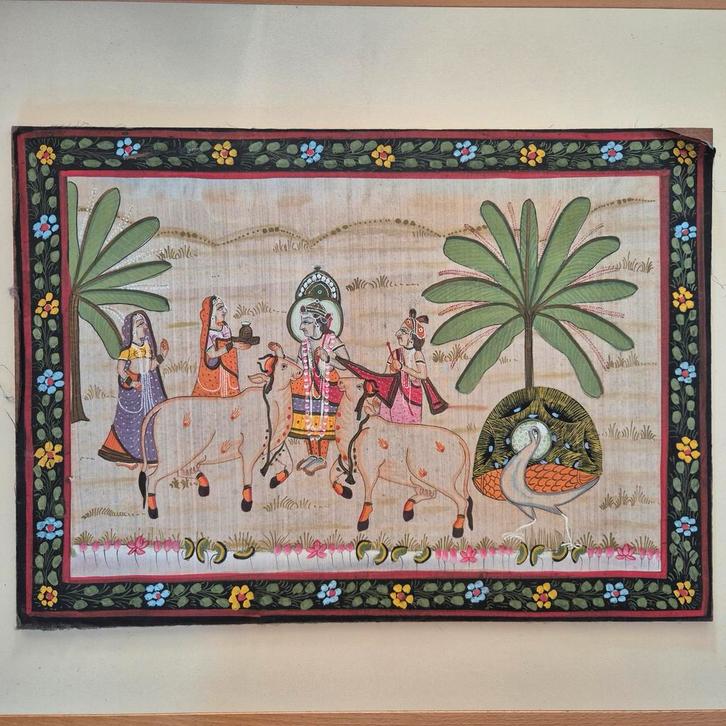 Pichwai, schilderij India met Krishna en koeherders, Antiquités & Art, Art | Peinture | Classique, Enlèvement ou Envoi