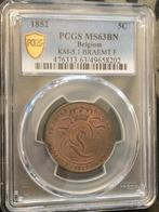 Munt België 5 cent koper Leopold I jaartal 1852 PCGS   MS 63, Ophalen of Verzenden, Overig, Losse munt