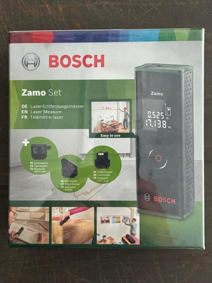 Bosch Zamo digitale laserafstandsmeterset (3 hulpstukken), Doe-het-zelf en Bouw, Meetapparatuur, Nieuw, Afstand, Ophalen of Verzenden