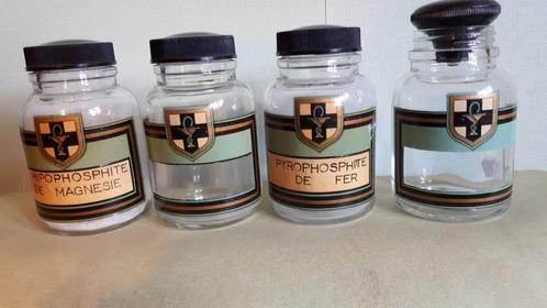 Glazen apotheekflesjes,flacons,medicijnpotjes met bakeliet, Antiek en Kunst, Curiosa en Brocante, Ophalen of Verzenden