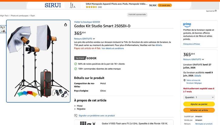 flash studio, godox kit studio smart 250 SDI-D, Audio, Tv en Foto, Foto | Flitsers, Gebruikt, Overige merken, Kantelbaar, Ophalen