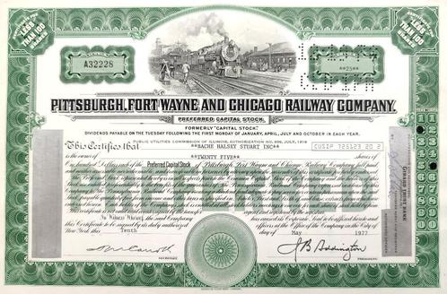 Pittsburgh, Fort Wayne & Chicago Railway Co 1977, Postzegels en Munten, Aandelen en Waardepapieren, Certificaat van aandeel, 1970 tot heden