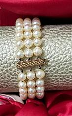 3 RIJIGE AKOYA PARELS ARMBAND MET 18 KARAAT GOUDEN SLOT, Handtassen en Accessoires, Armbanden, Overige kleuren, Ophalen of Verzenden