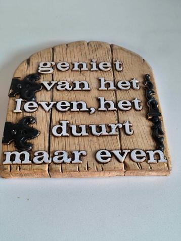 Oud wandbord 'Geniet van het leven ...' beschikbaar voor biedingen