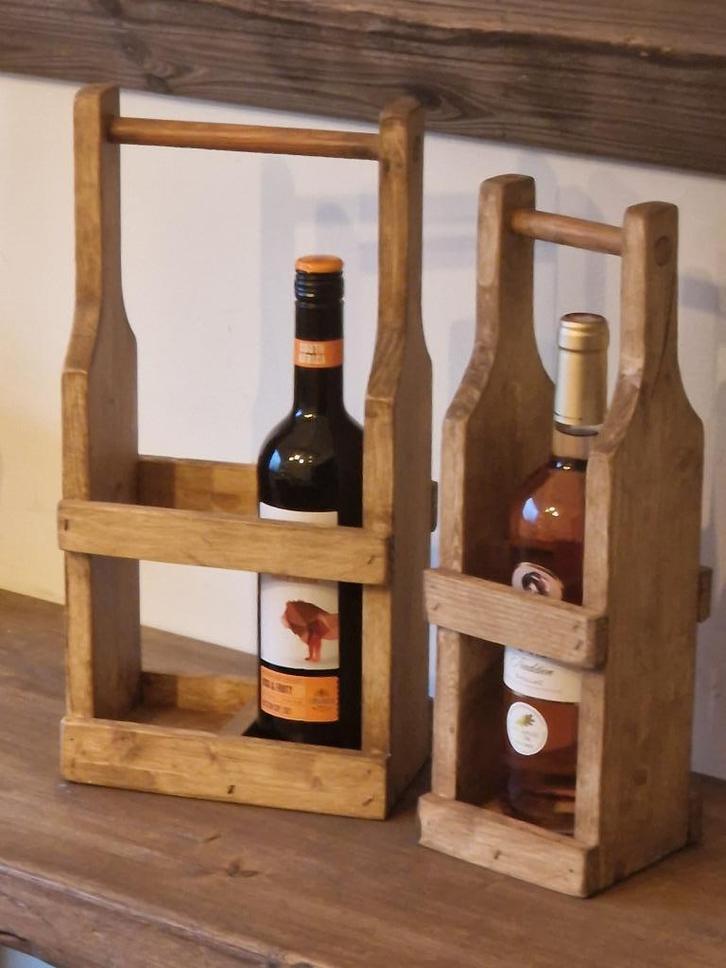 Wijn/flessenhouder rustiek Handgemaakt Cadeautip!, Maison & Meubles, Accessoires pour la Maison | Porte-bouteilles, Neuf, Enlèvement