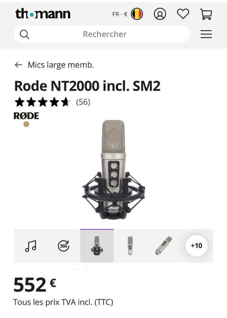 Micro de studio Rode NT2000 avec SM2, Musique & Instruments, Microphones, Utilisé, Micro studio, Enlèvement ou Envoi