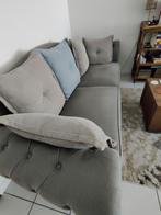 salon,bruine stof met losse bruine en blauwe kussens, Ophalen, Gebruikt, Stof