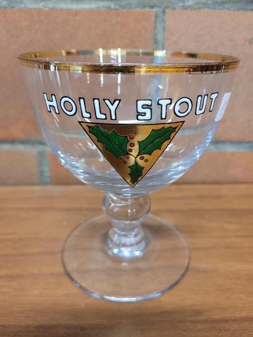 ancien verre à bière émaillé holly stout, Collections, Marques de bière, Comme neuf, Verre ou Verres, Autres marques, Enlèvement ou Envoi