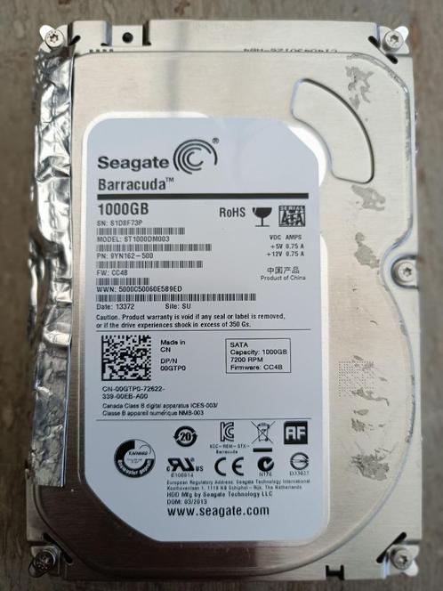 Seagate Barracuda Harddisk 3,5 inch 1000 GB, Informatique & Logiciels, Disques durs, Utilisé, Desktop, Interne, SATA, Enlèvement ou Envoi