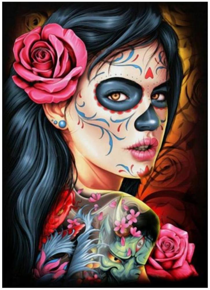 Diamond Painting - Meisje Met Roos - 40 x 30 Cm, Hobby en Vrije tijd, Knutselen, Nieuw, Knutselwerk, Ophalen of Verzenden