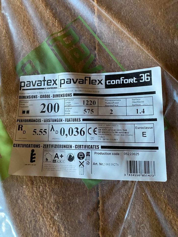 Lot isolation pavaflex confort 36 200 mm / 28 m2, Doe-het-zelf en Bouw, Isolatie en Afdichting, Nieuw, Dakisolatie, Overige materialen
