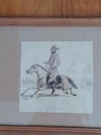 Oude pentekening ruiter op paard, Antiek en Kunst, Ophalen
