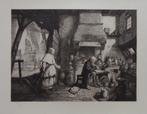 BELGISCHE SCHOOL / INTERIEURSCENE / ZW-W GRAVURE / 45x63cm, Antiek en Kunst, Kunst | Etsen en Gravures, Ophalen of Verzenden