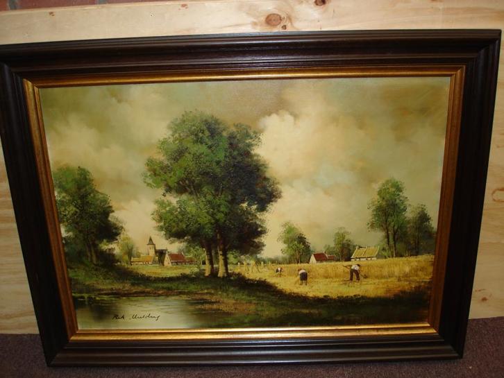 Korenoogst " Mooi Groot werk Van Kunst schilder Rik Mulders, Antiquités & Art, Art | Peinture | Classique, Enlèvement