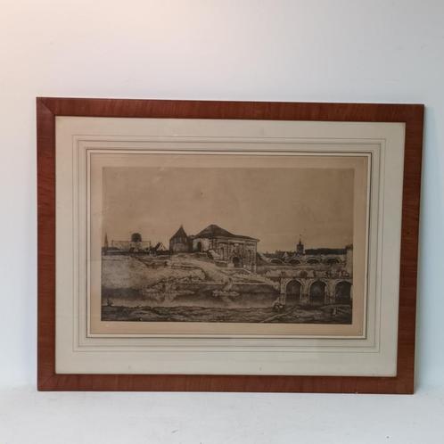 Willem Linnig (I) (1819-1885) - ets - Kipdorppoort- Antwerpe, Antiek en Kunst, Kunst | Etsen en Gravures, Ophalen of Verzenden