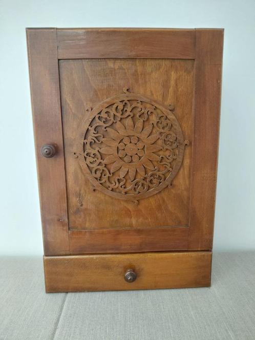 Oud houten Frans apotheekkastje - medicijnkast met lade, Antiek en Kunst, Curiosa en Brocante, Ophalen of Verzenden