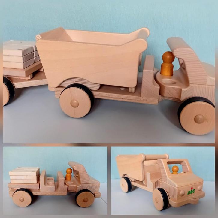 NIc grote houten vrachtwagen met kiepbak & extra´s zie info, Kinderen en Baby's, Speelgoed | Houten speelgoed, Nieuw, Ophalen of Verzenden
