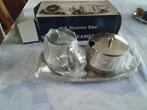 nieuw suiker en melksetje op schoteltje inox 18/8 Steinless, Ophalen of Verzenden, Nieuw