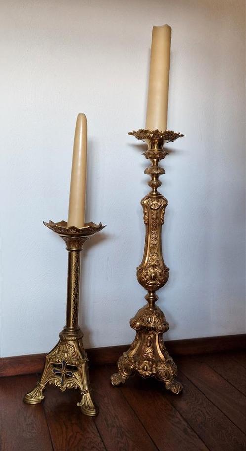 2 chandeliers en cuivre massif avec bougies., Antiquités & Art, Antiquités | Bougeoirs, Enlèvement