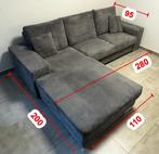 Mooie 3-zits hoekbank met chaise longue in grijs ribfluweel, Ophalen, 250 tot 300 cm, Driepersoons, Zo goed als nieuw
