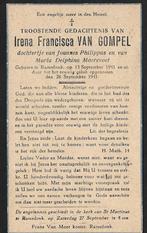 Bidprentje Irena Francisca VAN GOMPEL- 13 dagen oud Ramsdonk, Ophalen of Verzenden, Bidprentje
