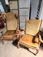 zitstoel zetel fauteuil met kussens goud geel hout antiek, Ophalen of Verzenden