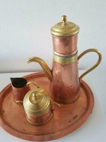 Service à café en cuivre avec pot à lait, sucrier, cafetière, Enlèvement ou Envoi, Cuivre