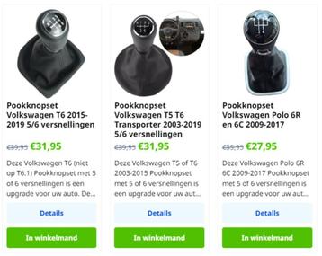 Volkswagen Pookknoppen sets compleet zie foto's modellen