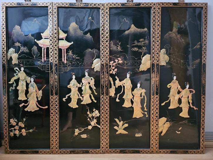 4 Tableaux décors reliefs Chinois Gaïsha 120cmX91 !!!, Antiek en Kunst, Curiosa en Brocante, Ophalen