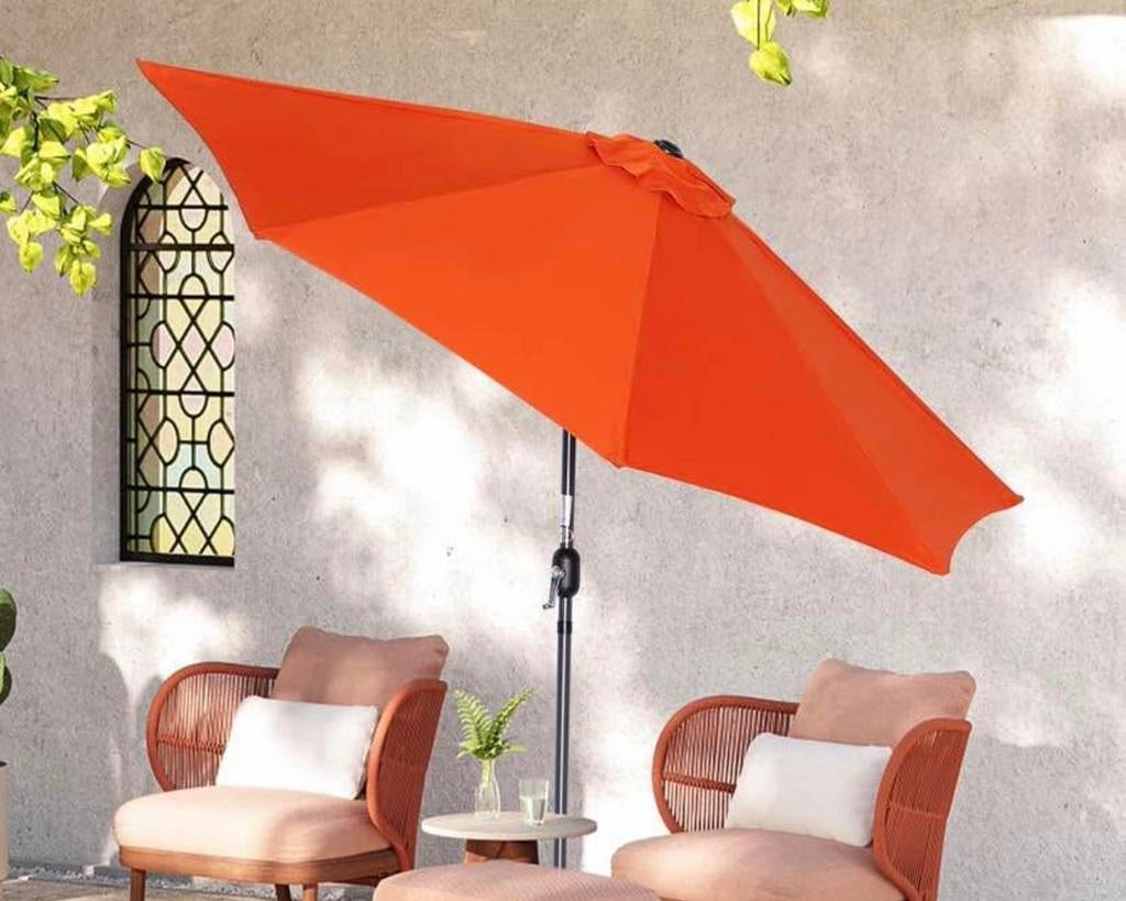Halve oranje parasol kantelbaar, Tuin en Terras, Ophalen, Zo goed als nieuw, Kantelbaar