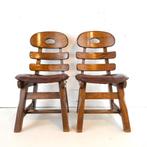 2x vintage brutalist fishbone stoel eiken stoel jaren 70, Enlèvement