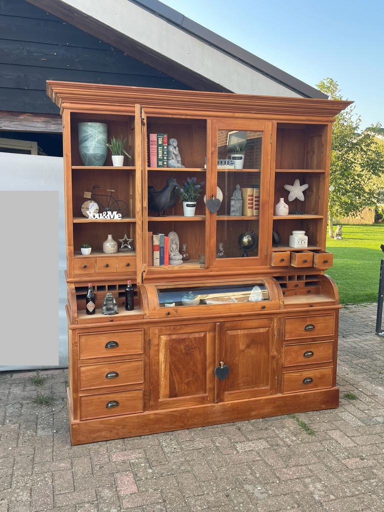 Teak Buffetkast Apothekerskast, Huis en Inrichting, Kasten | Buffetkasten, Masief teak, 200 cm of meer, Glas, Nieuw