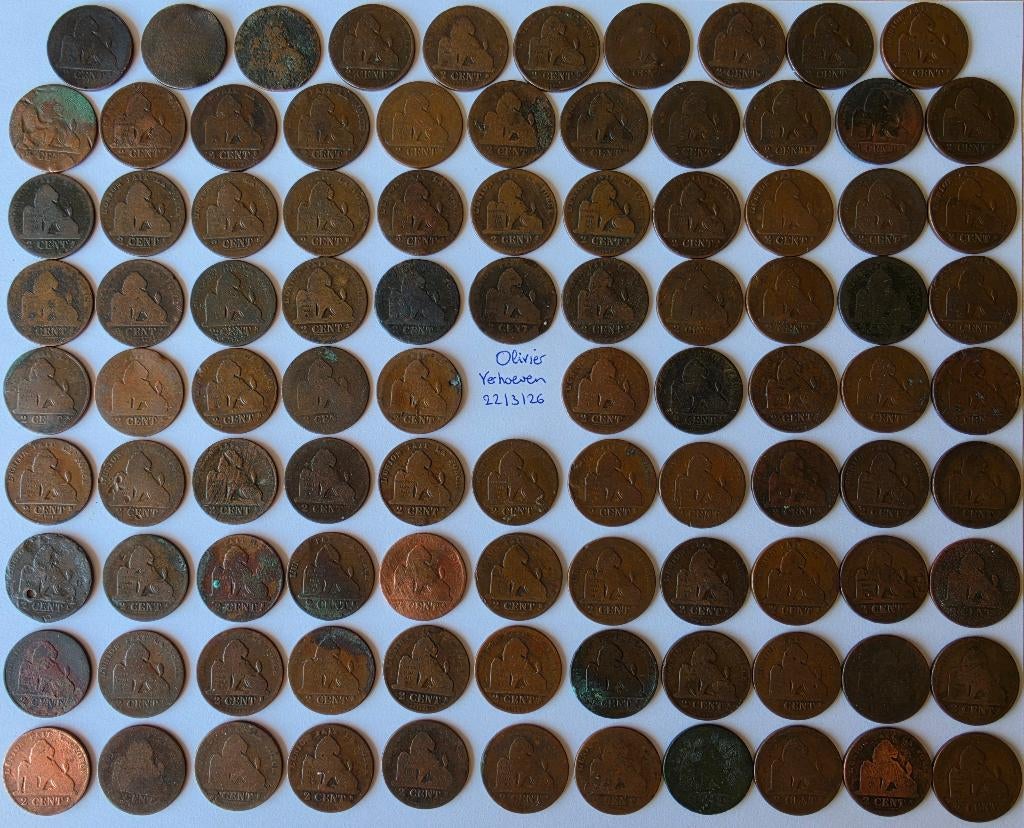 Lot 2 Cent Belgie Leopold Premier (slechte staat) Munten, Ophalen of Verzenden, Overig, Setje