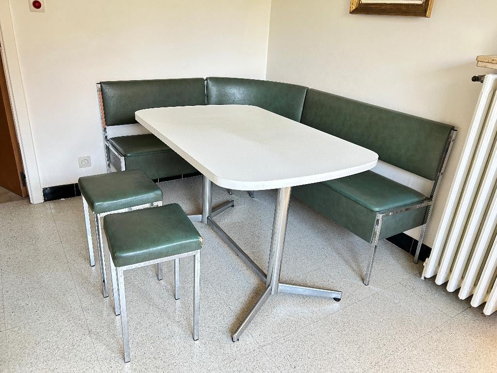 Retro keukenhoekbank en tafel met tabouretten, Verzamelen, Retro, Huis en Inrichting, Ophalen